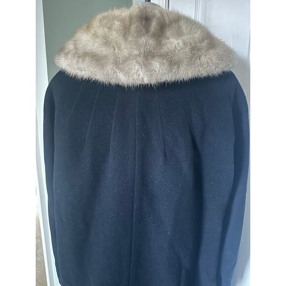Vintage wool angora mink collar woman coat black gray DOBROYD retro overcoat S - Picture 16 of 16